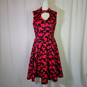 Heart & Roses Women's Sleeveless Fit & Flare Midi Dress Size L Black / Red Heart
